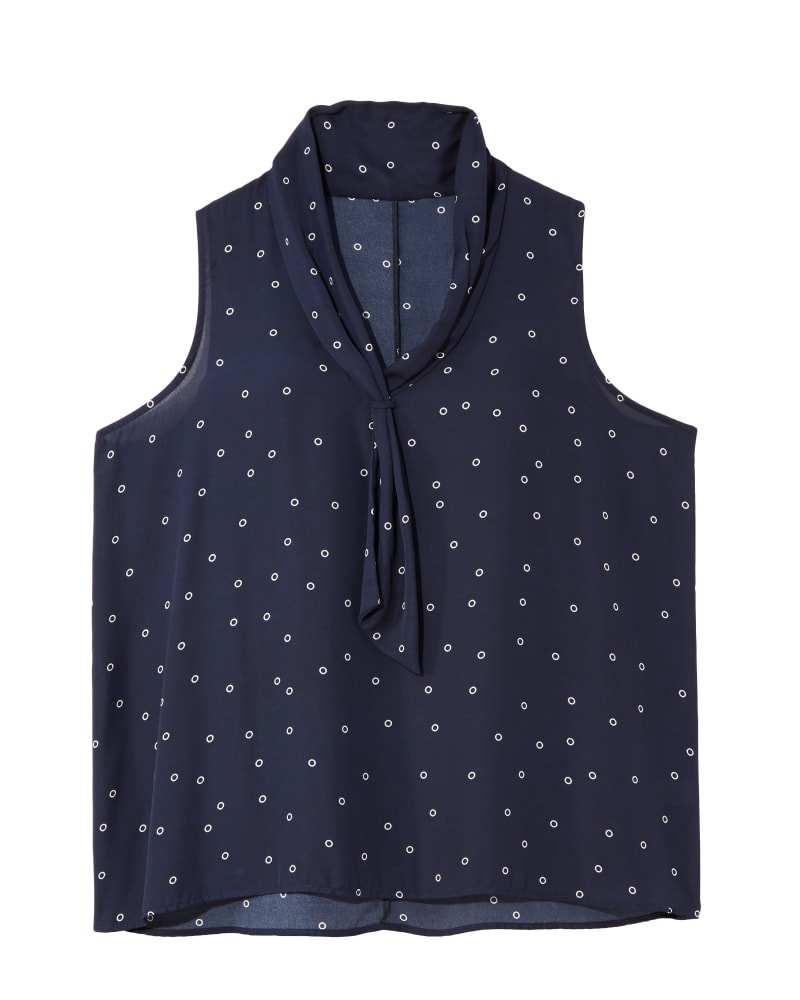Front of plus size Antonella Sleeveless Tie Neck Blouse by Molly & Isadora | Dia&Co | dia_product_style_image_id:126095